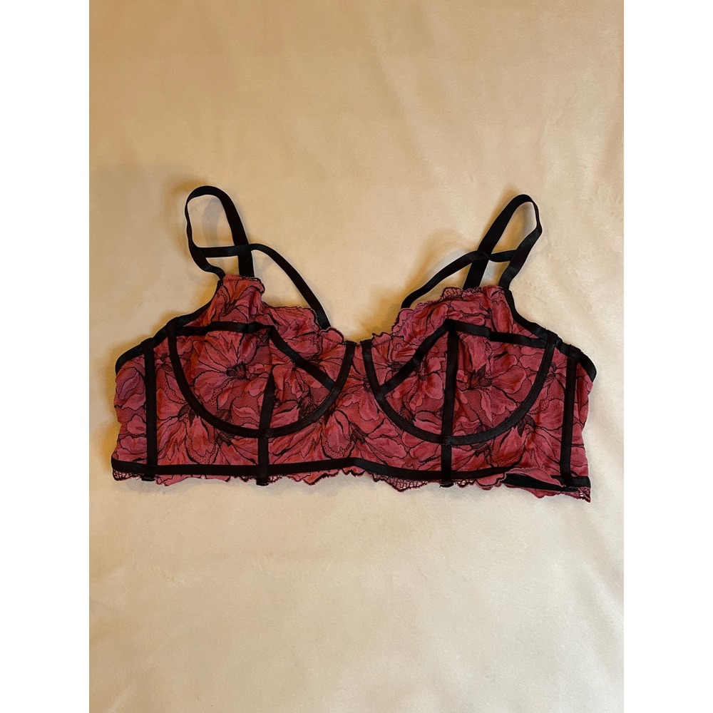 Torrid Curve Mauve Pink Black Corded Lace Underwire Bralette Cage Straps Size 2